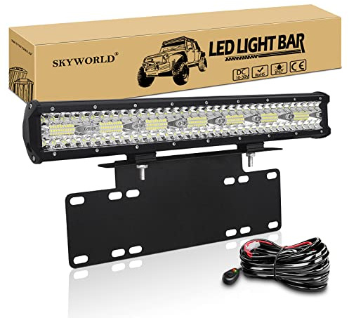 SKYWORLD 50 cm 20 Zoll 420W Led Lichtbalken mit Kennzeichenhalter | Spot Flutlicht Offroad Beleuchtung Led Bar, 15 Zoll Kennzeichenhalterung und 12V Kabelbaum für 4x4 Auto Offroad SUV LKW