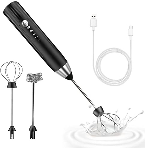 EBUYFIRE Elektrisk mjölkskummare, USB-uppladdningsbar mjölkskummare och mini elektrisk visp med dubbelt huvud