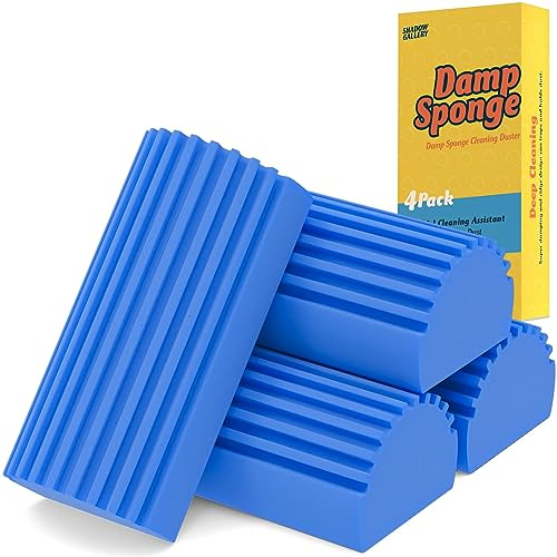 Shadowgallery Cleaning Duster Sponge Damp Tool - 4 Pack Reusable Household Sponges Dusters Magical Dust Sponge for Cleaning Blinds, Glass, Baseboards, Vents, Mirrors, Window Track Grooves (Blue)