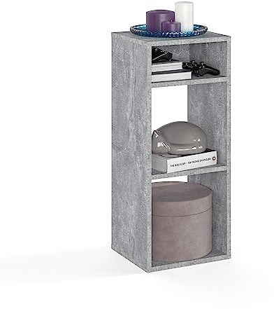 KOMTO Regal Beton - Bücherregal Klein, Standregal, Würfelregal, Nachtisch, Büroregal 33,8 x 30,7 x 80,4 cm Bücherschrank RIM2 für Kinderzimmer Regal Wohnzimmer