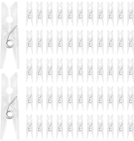 UPIQNG 100Pcs Mini Clips Clear Plastic Clothespins Small Photo Card Clips Clothes Line Clamps Hanging Clip for Pictures Lights Decorative Craft