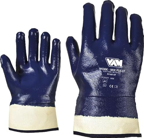 LOGICA 0070S Guantes azul algodón nitrilo pesado doble recubrimiento protección corte abrasión (11)