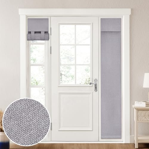 HOMEIDEAS 100% Linen Blackout Sidelight Curtains for Front Door, Side Door Window Curtains, Door Shades for Small Window, Thermal Insulated Door Covering, (1 Panel, W12 X L68, Light Grey)
