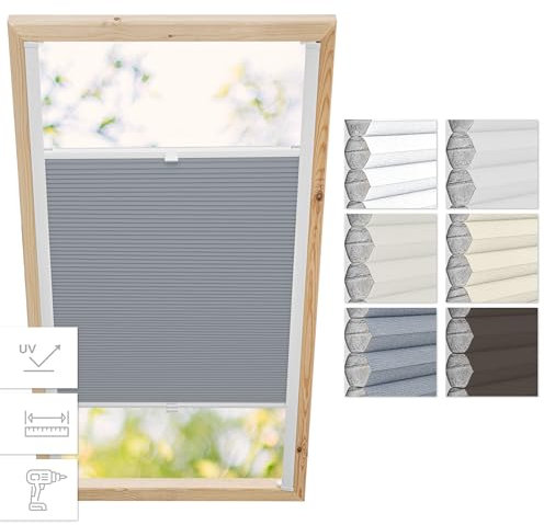 Estika Tenda plissettata a nido d'ape con foratura per finestre Velux - C02, Tessuto: Grigio-bianco - Profilo: Bianco - Tenda plissettata interna, per finestra da tetto, oscurante