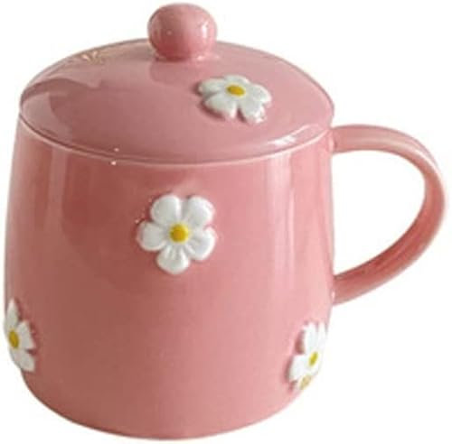 Juego de taza de té y platillo, Taza, taza de café, taza de té for el hogar de cerámica Copa de leche coreana La margarita pintada a mano con taza de tapa se puede copa de microondas (color: amarillo)