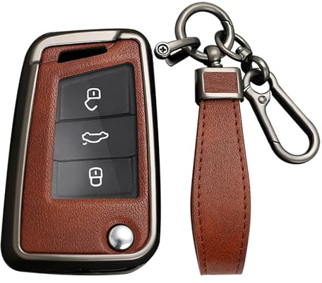 KUNIO Schlüsselhülle Passt für VW Golf 7 MK7 Polo T-ROC Tiguan Passt für Skoda Superb Octavia Passt für Seat Cupra Ateca Leon Ibiza Schutz Schlüsseletui Schlüsselanhänger 3 Tasten
