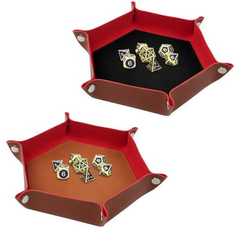 URAQT 2 Pezzi Tavola per Dadi PU e Velluto, Vassoio Esagonale Pieghevole a Doppia Faccia per Dungeons And Dragons, D&D RPG e Altri Giochi da Tavolo
