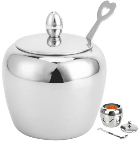 Stainless Steel Sugar Bowl Spice Jar Set Sugar Dispenser Kitchen Seasoning Container Coffee Serving Set for Home Kitchen and Cafes