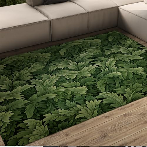 LANDERSION Grüne Blätter Großflächenteppich Moderne einzigartige Wohnkultur Innenteppich Anti-Rutsch-Maschinenwaschbarer Teppich für Wohnzimmer Bauernhaus 120x170cm