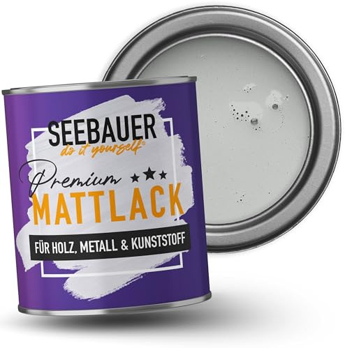 SEEBAUER diy Mattlack Hellgrau 375ml für Innen & Außen (No. 222 Grey Stone) Möbelfarbe ohne Schleifen - Hybrid-Lack für Holz, Metall, Kunststoff - Holzlack, Möbellack hohe Deckkraft
