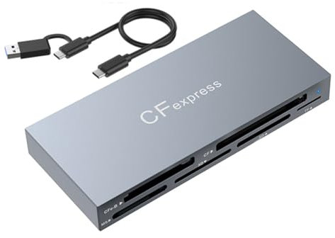 Pluuttiem Lector de tarjetas CFexpressB 6 en 1, lector de tarjetas USB 3.2 para adaptador de tarjeta SD/TF/MS/XD/lectura simultánea de 6 tarjetas