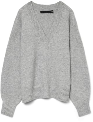 VERO MODA Vmboom LS V-Neck Pullover Noos, Chiaro Grigio Melange, L