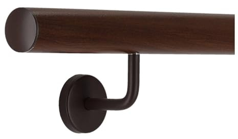 TIBU Handlauf Aluminium Nussbaum Holz Dekor 30-600cm Wandhandlauf Treppe gewinkelte Edelstahlhalter, Länge 160 cm mit 2 Halter und leicht gewölbte Kappe