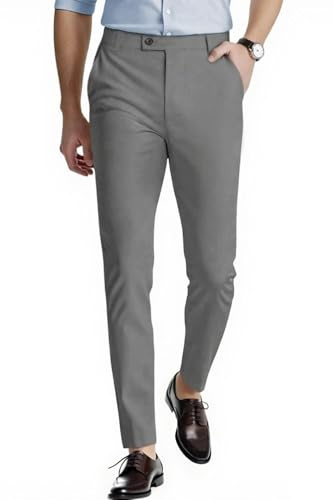 GINGTTO Pantalon Chino Homme Habillé Slim Fit Stretch Pantalons de Costume Extensible Chinos Ajustée Pants avec Poches Gris 30/30