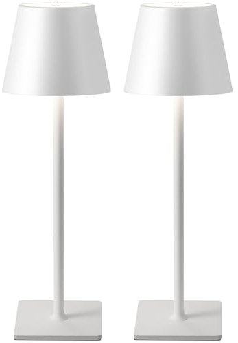 VISDANFO 2 Pezzi Lampada da Tavolo LED Senza Fili, Ricaricabile 5000mAh, Dimmerabile, 2700-6000K, Lampada da Comodino Batteria per Camera da letto, Sala da pranzo, Esterno, Impermeabile (Bianco)