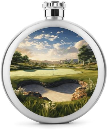Bouteille à liqueur ronde en acier inoxydable pour terrain de golf - Anti-fuite - Cadeau d'anniversaire, de Noël pour homme et femme - 141,7 g
