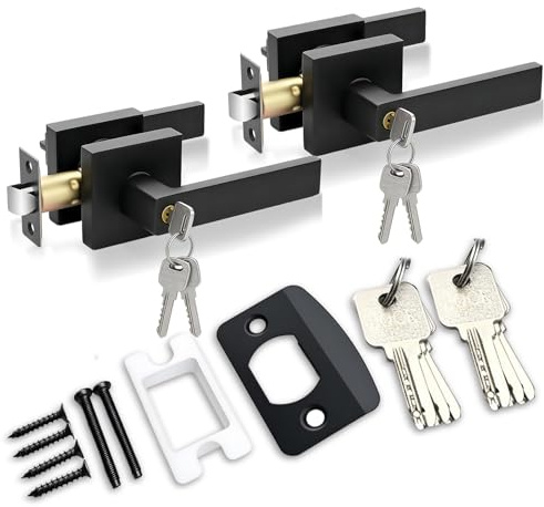 Gevvnss Door Lever Handle Lock,Interior Door Handle with Lock and Key,Entry Door Handle for Bedroom Office Left or Right Handing (Black)