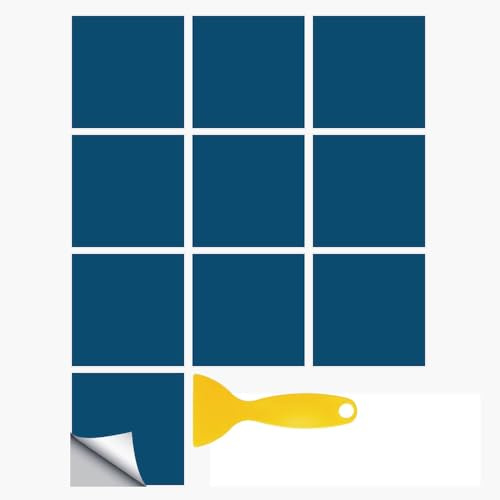 Hixingo Carrelage Adhesif Mural Cuisine, 20 Pièces Salle de Bain, Couleur Unie Rectangulaires Credence Adhesive pour Cuisine, Dalle Pvc Adhesive Murale Carrelage Autocollant (Bleu lac,20x20cm)