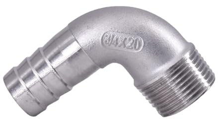 Generic Codo de manguera de púas de 90 grados, conector de tubería de acero inoxidable 304, macho de 6, 8, 10, 12, 14, 15 y 60 mm, 1/8, 1/4, 3/8, 1/2, 3/4, 1 y 2(3l4 B T To 20mm)