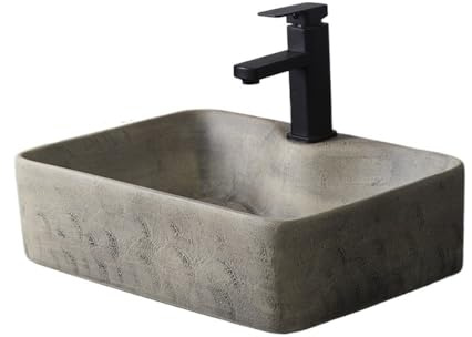 SONGYL-20249 Lavabi in Ceramica Lavandino da appoggio Quadrato for Esterni e Interni, for Bagno, Vintage, for Patio, Singolo lavabo Lavabo da appoggio(Grande)
