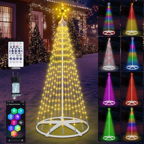 250 LED Weihnachtsbaum, 1.8M RGB Tannenbaum Lichterbaum Weihnachtsdeko mit Timer, Helligkeit, Musikmodus, Fernsteuerung/APP, DIY Smart Lichterkette Weihnachtsbaum für Garten Balkon Weihnachtsdeko