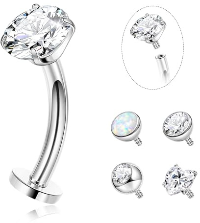 YOVORO 14G G23 Pure Titanium Floating Belly Button Ring for Women Flat Back Petite Belly Navel Ring Hypoallergenic Internally Threaded Navel Ring with Opal CZ Replacement Ball Belly Piercings Jewelry