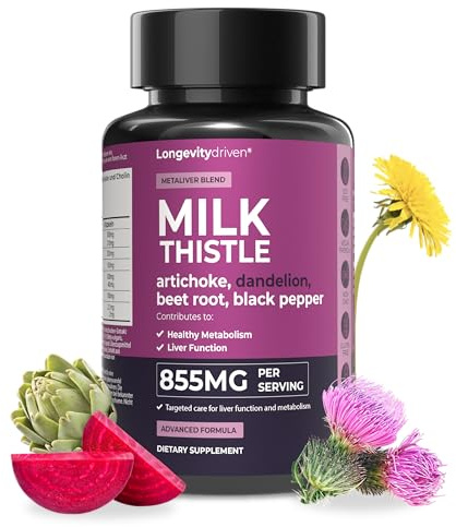 Mariendistel Leber-Komplex Hochdosiert mit Silymarin, Cholin & Artischocke | Cholin trägt zur normalen Leberfunktion & zum Fettstoffwechsel bei; mit Löwenzahn, Rote Bete & Piperin; 120 vegane Kapseln