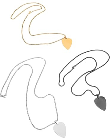 MUELODSIC 3 Stück Gitarren Plektrum Halsketten aus Edelstahl und Langlebige Musik Anhänger in Gold Silber Schwarz Herren und Damen Schmuck für Gitarristen und Musikliebhaber