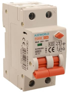 Interruttore Differenziale Magnetotermico 10A C10, RCBO Tipo AC Curva C, 1P+N 6kA 30mA, Doppio Leva con Diagnostica Visiva, 2 Moduli DIN, Serie PL8HM Elettromagnetica