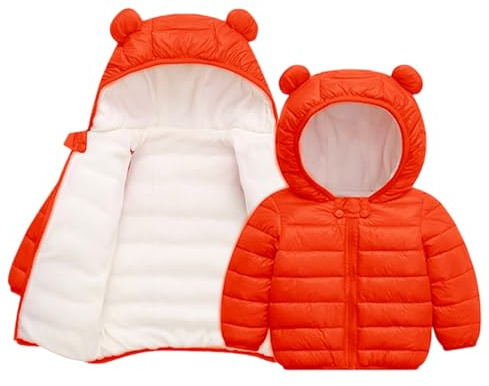 Mjjsk Piumini per ragazze e ragazzi, parka, giacca leggera con cappuccio, casual, trapuntata, per bambini, per la scuola, Arancione, 6-12 Months