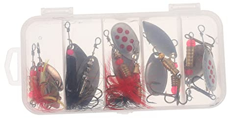 Mikinona 10pcs Fishing Lures Spinnerbait with Hard Metal Baits and Tackle Box Multi-colored Rotatable Sequin Spinner Baits for Freshwater and Saltwater Fishing for Bass Trout Pike Salmon