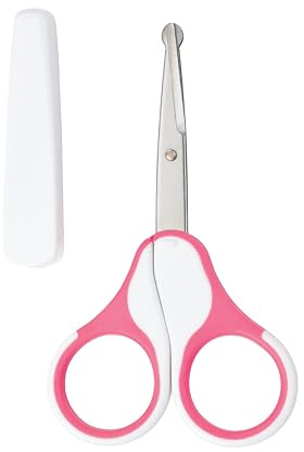 babynova Baby Schere mit Schutzkappe – Edelstahl Nagelschere mit abgerundeten Spitzen für sicheres Schneiden von Baby Nägeln – Rutschfeste Griffe für präzise Pflege – BPA-frei – Rosa