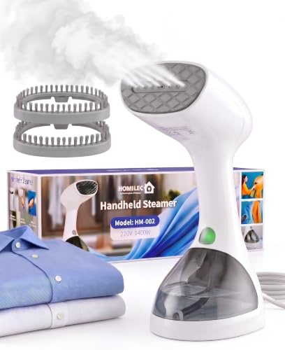 HOMILEC Handheld Clothes Steamer for Clothes – With 2 Brushes, Portable Garment Steamer, 1400W Fast Heat-Up, 265ml Water Tank, Auto Shut-Off, Travel Fabric Steamer for Wrinkle Removal