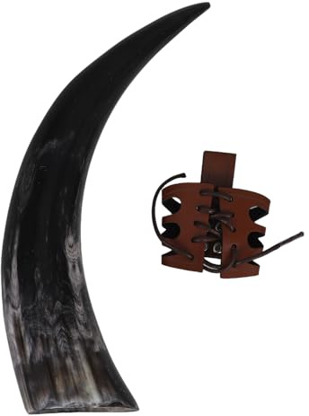 SEWACC Chope Viking Médiévale en Corne Naturelle 30-35 CM Grosse Capacité Tasse à Boire Style Renaissance Récipient à Hydromel et Bière Décoration Historique Unique Couleur Aléatoire