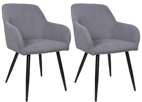 ALBATROS Esszimmerstuhl SILA – 2er Set Polsterstühle mit Armlehnen, Cord-Bezug, Grau | Küchen- & Esszimmerstühle für Küche, Wohnzimmer & Esszimmer | Esstisch Stühle