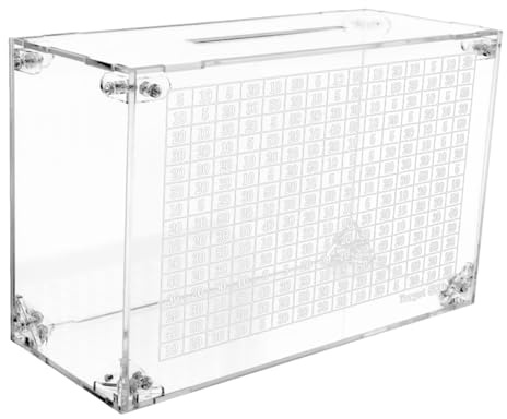 Mit Zähler – transparent, wiederverwendbar, robust, zur Aufbewahrung von Bargeld, kompaktes Design, Deckel für Kinder und Erwachsene, Spargeld, Lernen, Verwaltung