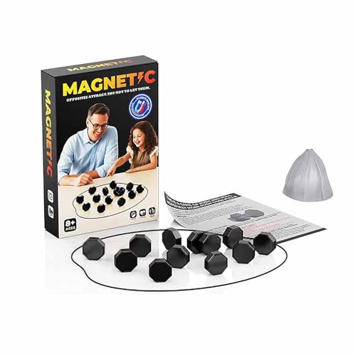 Juego magnético, Juego de ajedrez magnético con 20 Piezas, Juegos educativos de Viaje, Juego de Mesa portátil de Estrategia con imán for niños y Adultos.(Black C)