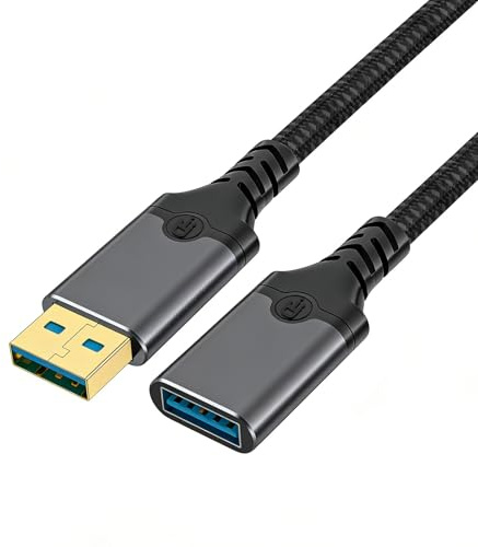 Flätad USB-förlängningskabel, USB 3.0-kontakt till hona, 5 Gbit/s höghastighetsdataöverföring, kompatibel med tangentbord, möss, skrivare, skanner, kortläsare etc. (2 m)