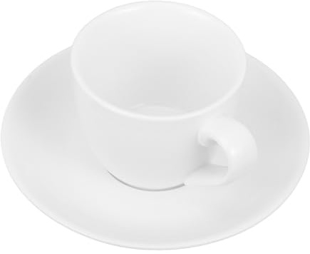 CALLARON Set di Tazza e Piattino da Caffè Bianco in Ceramica, Stile Semplice e Design Piano, per Ufficio e Bar, Capacità per Bevande Calde
