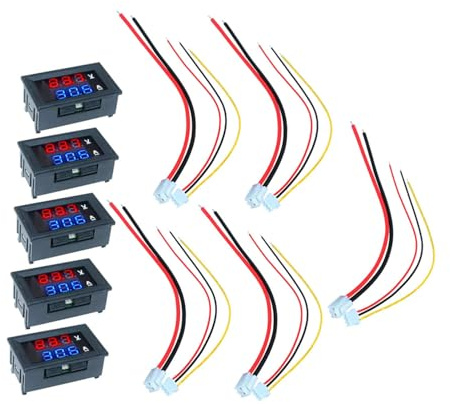 Kichvoe Tester Digitale 10a Voltmetro e Amperometro per Auto e Veicoli Elettrici, Misurazione e Tensione Display Led, Plastico, Confezione da 5 Pezzi