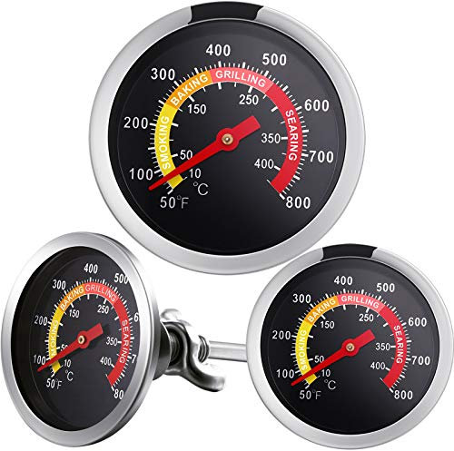 Frienda 3 Packs Smoker Temperature Gauge Grill Thermometer Gauge Wood Barbecue Charcoal Grill Thermometer Heat Indicator for Lamb Beef Meat Cooking, 2-3/8 Inch Dial and 2-7/8 Inch Stem