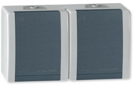 ALING-CONEL | 2-fach Steckdose mit Klappdeckel für Feuchtraum | Aufputz Schutzkontakt - Grau | 16A/250V~ / IP44 | Serie: Power Line | Art.-Nr. PL004-2412.1A