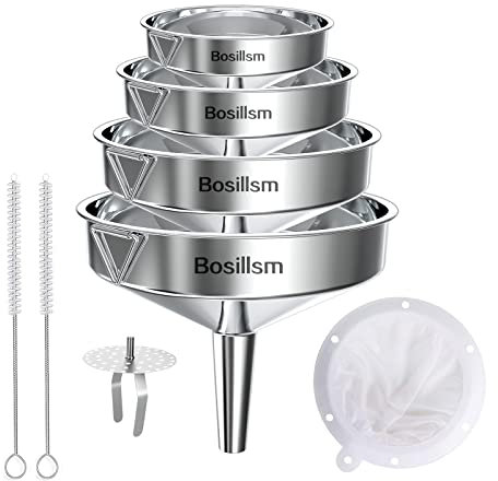 4 pièces Entonnoir Cuisine, Entonnoir inox, Ensemble d'entonnoirs en acier inoxydable pour le transfert d'ingrédients liquides + 1 filtres + 2 brosse de nettoyage