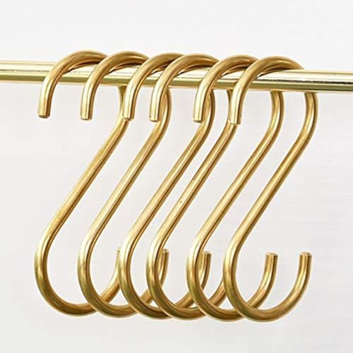 6 pezzi, Ganci a S in Ottone, Ganci a Forma S in Oro, Ganci Attaccapanni, Pentole, Padelle, Tazze da Caffè Rack per cucina, Bagno, Camera da Letto, Ufficio