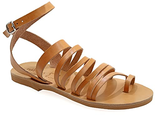 40 Beige Emmanuela Antike griechische Sandalen, hochwertige handgefertigte Leder Zehenring flache Sandalen, verstellbare Schnalle Riemchensandalen, Boho Chic Knöchelriemen Sommerschuhe