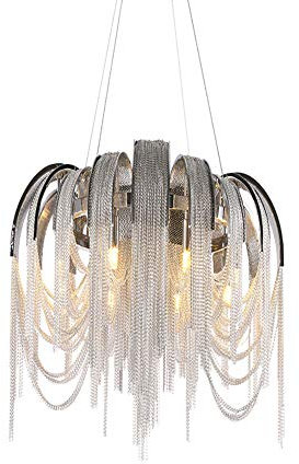E14 Luxury Light And Shadow Arch Aluminum Chain Chandelier,Aluminum Chain Chandelier,Round Tassel Chain Chandelier,Villa Hotel Living Roo,Italy Atlantis Round Tassel Chandelier-Chrome and silver alumi
