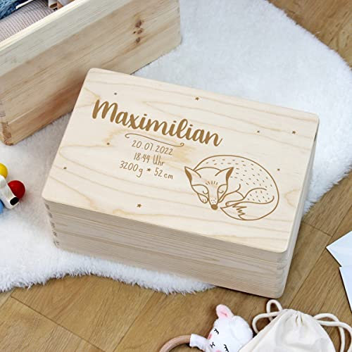 LittleStars Personalisierbare Erinnerungskiste Fuchs aus Holz (40x30x23)