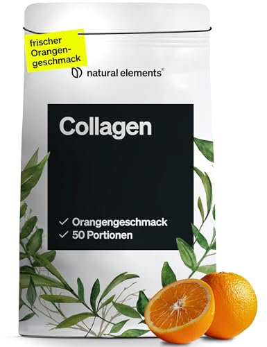 natural elements Collagen Pulver 500 g – Kollagen Hydrolysat Peptide – Kollagen Typ 1 und 3 – frischer Orangengeschmack, perfekte Löslichkeit, natürlich, laborgeprüft und in Deutschland produziert