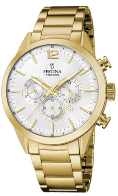 Festina Herren Armbanduhr aus Edelstahl in der Farbe Gold 44mm, Wasserdichtigkeit: 5 Bar, F20633/1