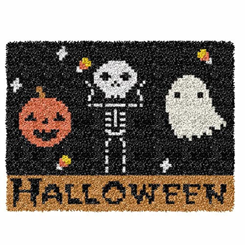 Ylkgogo Latch Hook Kits for Adults/Beginners Crocheting Rug Pre-Printed Canvas Halloween Pattern Embroidery Tapestry Needlework Home Decor 20.5 X 15